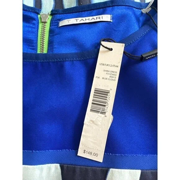 T Tahari NWT $148 Zebra Print Shira Dress, Blue Cloud Women's Size 8 - Picture 8 of 10
